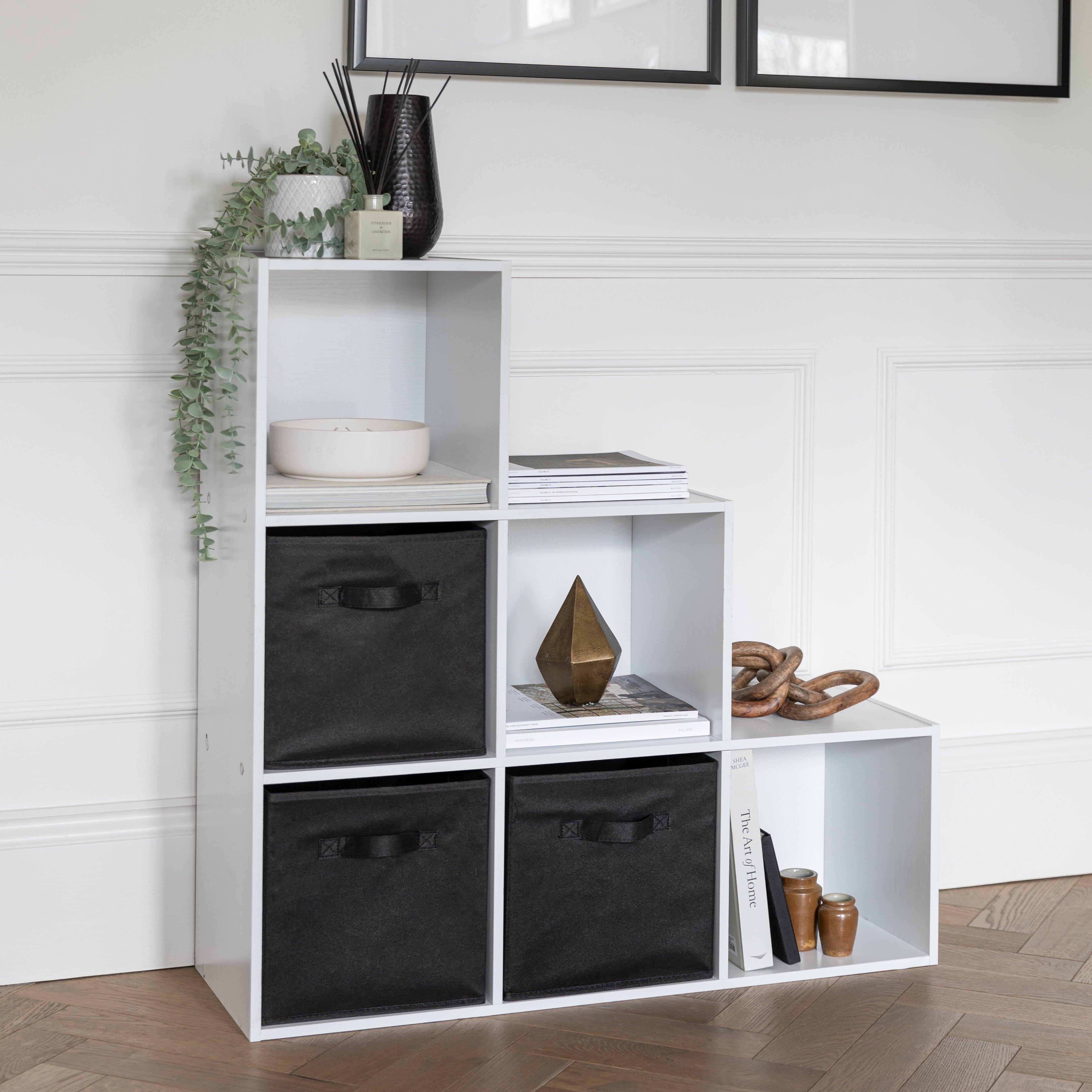 6 Cube Bogreol Stiger Storage Unit - Kridt hvid med sorte kasser - Image 2