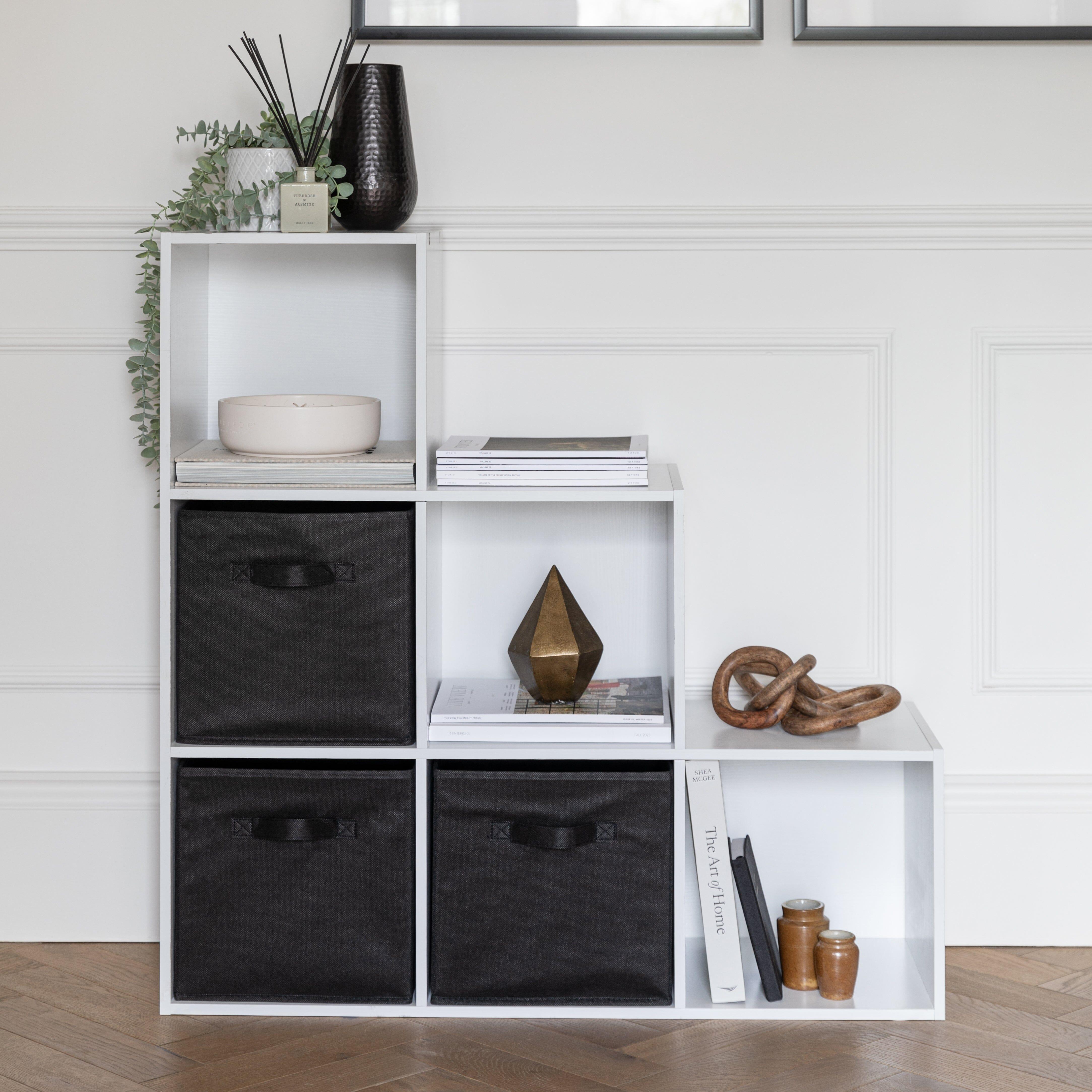 6 Cube Bogreol Stiger Storage Unit - Kridt hvid med sorte kasser - Image 3