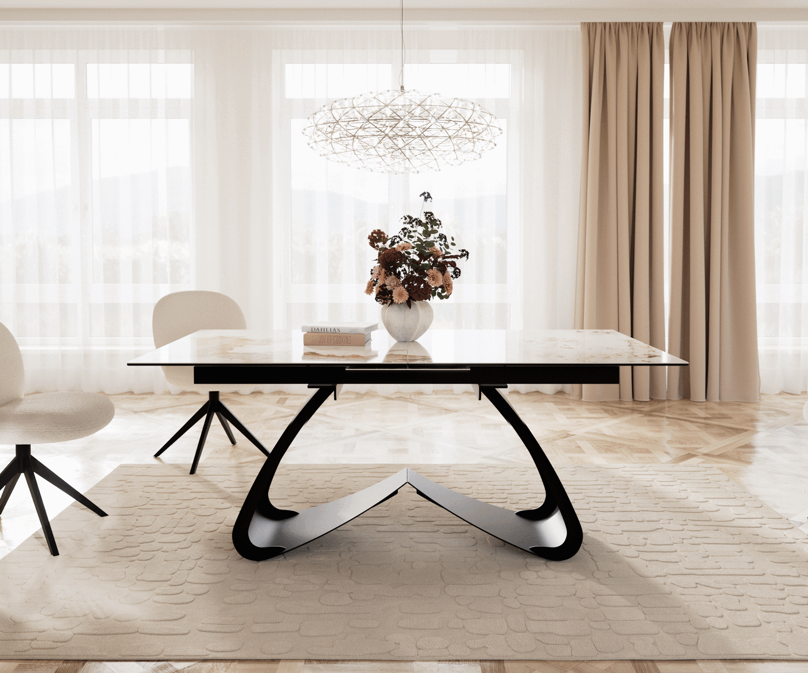Spisebord Aurora Udvidelig keramik 180-220 cm beige W ramme sort - Image 2
