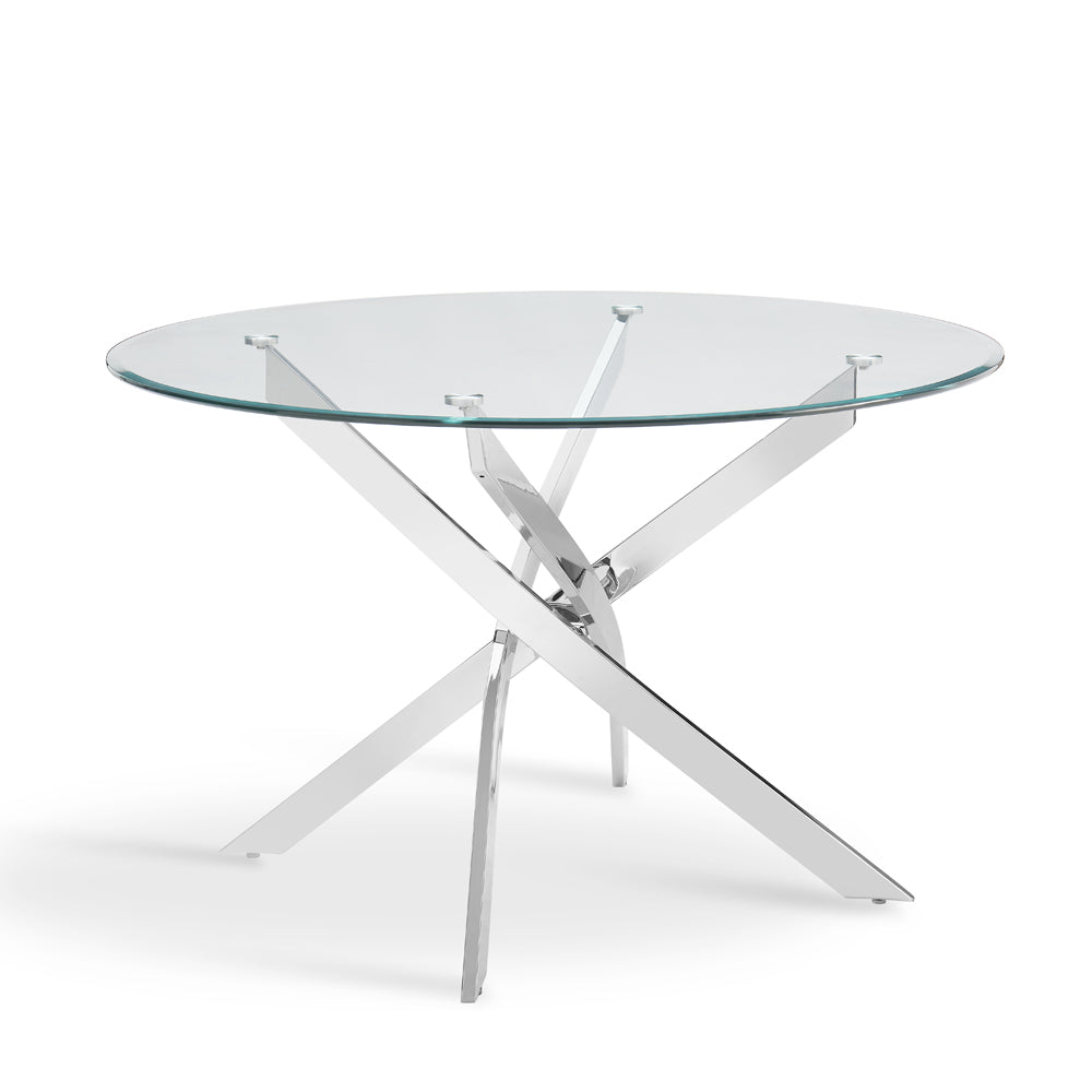 Livorno Silver Leg Glass Spisebord & 4 Tiago stole, grå fløjl - Image 2