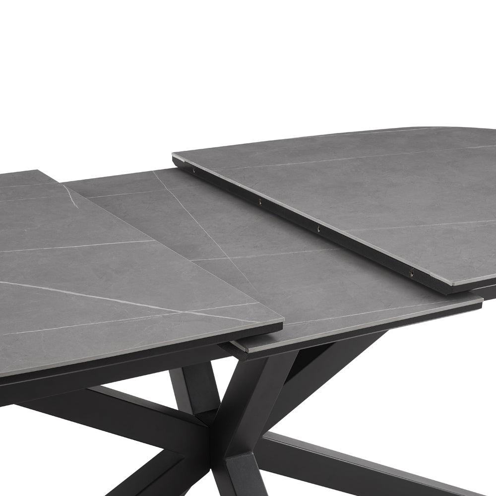 Verona Gray forlænger 160-200 cm keramisk spisebord & 8 Girona stole, grå faux læder - Image 3